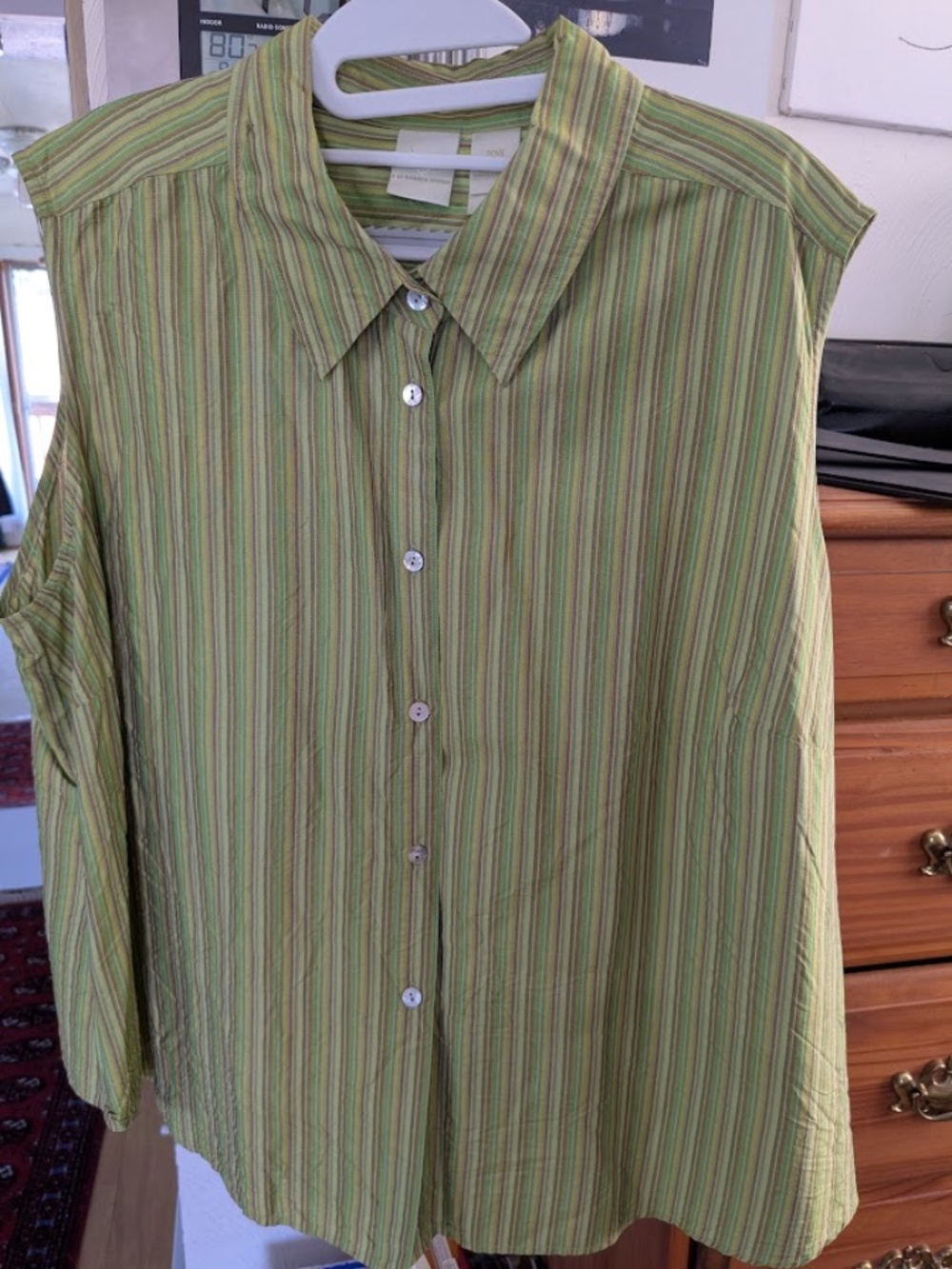 Vintage Emma James Silk Sleeveless Green Striped Blouse, 20w